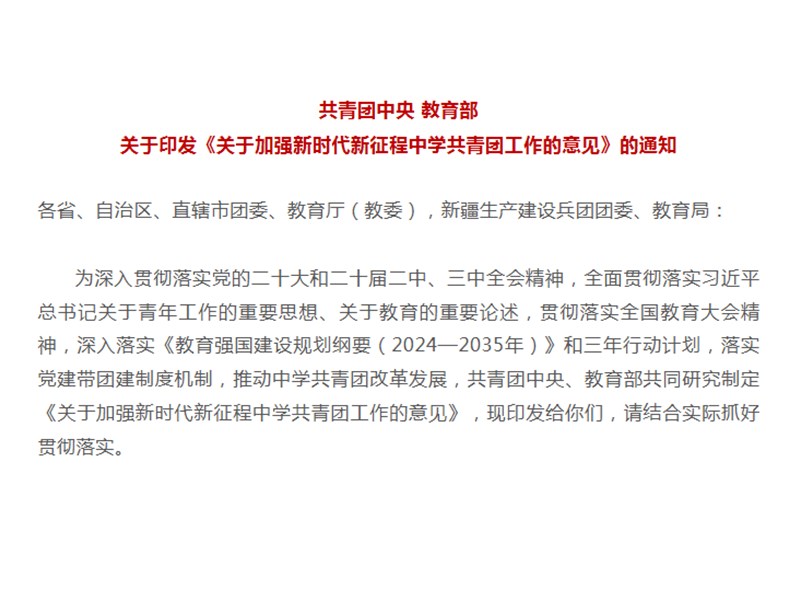 全文来了|《关于加强新时代新征程中学共青团工作的意见》
